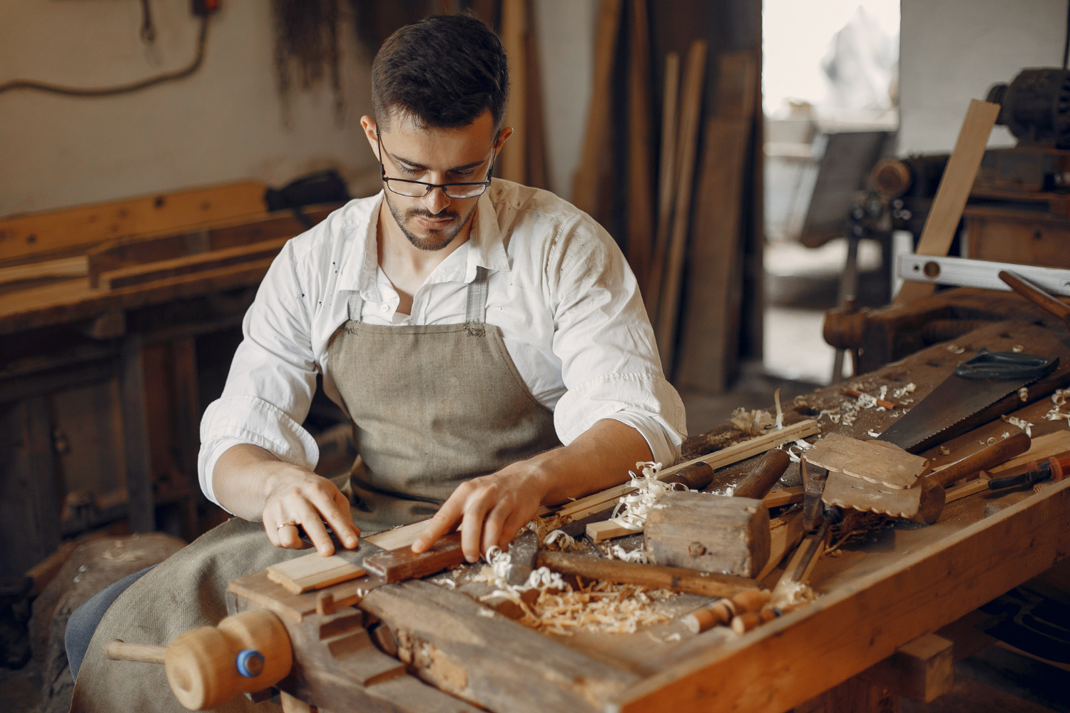 Worker working on wood
